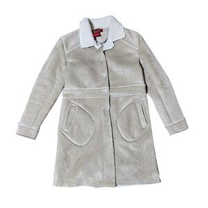 VTG Paris Blues Shearling Collar & Lining Suede Coat Juniors Large Jacket Y2K